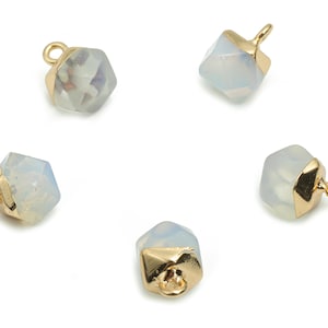 Opalite Hexagon Earring Charms - Brass Hexagon Pendant - Iron Loop - Natural Stone - Gold Tone Plated Brass – 12.57x8.45x8.18mm – NS1580D