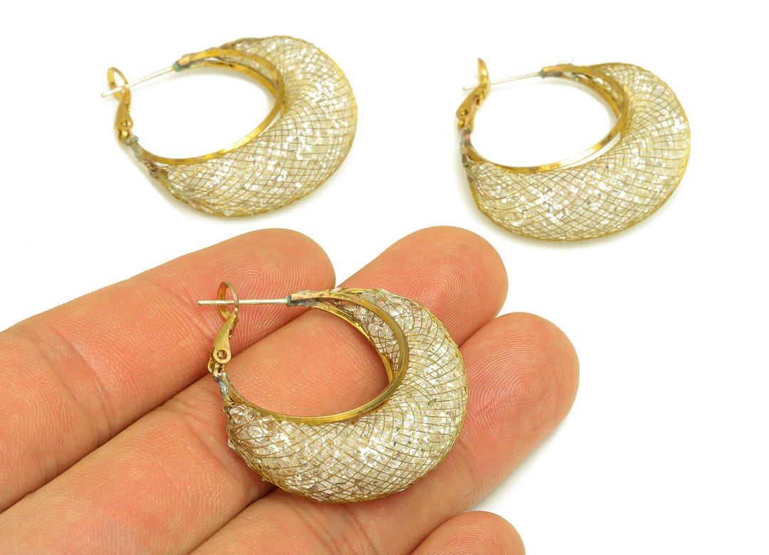 Vintage Mesh Hoop - Raw Brass Retro Mesh Hoop Earrings - Mesh Hoops ...