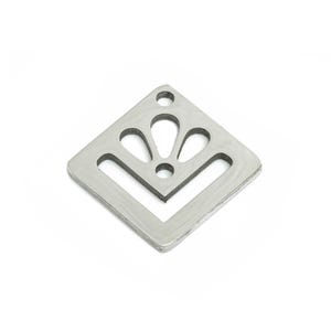 Steel Square Flower Charm - Geometric Flower Pendant - Laser Cut Minimalist Stainless Steel Charm - Geometric Charm - 14x10x0.98mm - SS2431