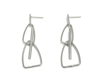 Brass Dangle Earring Post - Brass Stick Earring Post - Dangle Irregular Earring Post - 18K Real White Gold Plating - 51x15x1.27mm - RGP8062