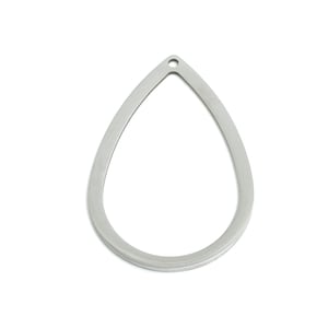 Steel Drop Ring Pendant - Hollow Teardrop Geometric Component - Modern Flat Metal Jewelry Charm - DIY Craft Making - 36x23x0.98mm - SS2291