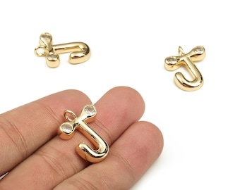 Brass Alphabet J Earring Charms with Zircons – J Initial Charm -The Letter J Pendant - 18K Gold Plated Brass - 25.02x19.15x4.14mm - RGP3668J