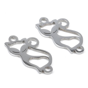 Stainless Steel Cat Connector - Cat Earrings Charms and Pendant - Bracelet Pendant - 17.82x9.2x0.95mm - SS1103
