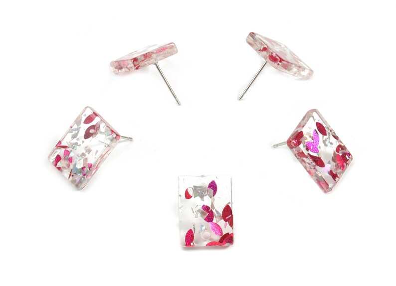 Acrylic Rectangle Earring Stud - Rectangle Earring Post - Pink Silver ...