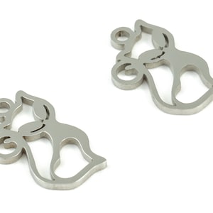 Stainless Steel Cat Charms - Cat Earrings and Pendant - Bracelet Pendant - Jewelry Supplies - 14.65x9.2x0.95mm - SS1057