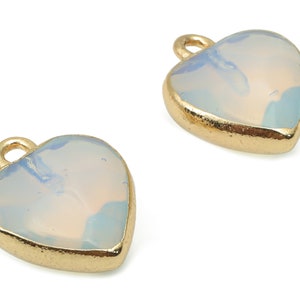 Opal Heart Earring Charms - Brass Wire Heart Pendant - Faceted Natural Stone - Gold Tone Plated Brass – 15.9x12.77x6.57mm – NS1754A