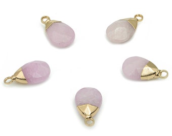 Rose Quartz Drop Earring Charms - Brass Drop Pendant - Iron