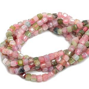2x2mm Tourmaline Natural Stone Bead - Faceted Cube Tourmaline  15.5inch/Strand - Gemstone DIY Beading Supplies - Cube Cut Beads - NS2512