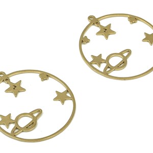 Brass Round Planet Earring Charms - Raw Brass Circle Universe Pendant - Earring Finding - Jewelry Making Supplies - 27.28x25x0.75mm - PP4287