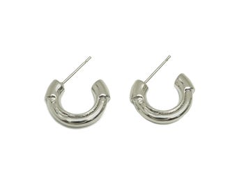 Brass Hoop Earring Stud - Brass Open Hoop Earring Post - Brass Hoop Earring Post - 18K Real White Gold Plating - 21.75x17x4mm - RGP7772