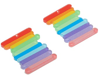 Acrylic Rainbow Scribble Earring Charms - Acrylic Scribble Pendant - Printing Textured - Jewelry Making Supplies - 34.96x27.1x2.2mm- AC2481B