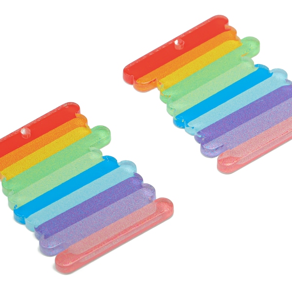Acrylic Rainbow Scribble Earring Charms - Acrylic Scribble Pendant - Printing Textured - Jewelry Making Supplies - 34.96x27.1x2.2mm- AC2481B