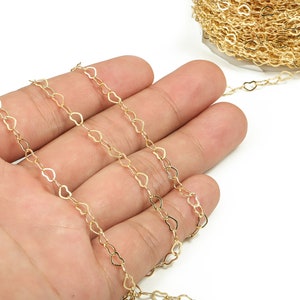 Brass Heart Flat Cable Chain - 18 Real Gold Soldered Mini Heart Chain - For Necklace Bracelet 0.22&quot; x 0.15&quot; x 0.02&quot;RGP3664