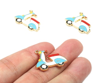 Alloy Scooter Charms - Zinc Alloy Scooter Earrings - Scooter Pendant - Enamel Pendant - Gold Tone Plated - 25.57x20.23x1.78mm - ZZ1453