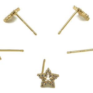 Brass Carved Star Earring Post - Gold Cubic Zirconia Exquisite Star Earring Stud - 18k real gold-plated brass- 14x8x1.4mm- RGP6145