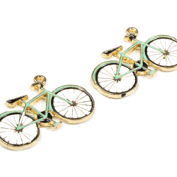 Alloy Bicycle Charms - Zinc Alloy Bicycle Earrings - Bike Bracelet Pendant - Enamel Pendant - Gold Tone Plated - 29.17x19.17x1.86mm - ZZ1466