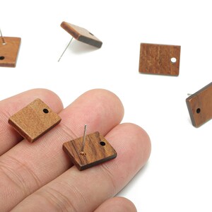 Walnut Wood Rectangle Earring Stud - Walnut Wood Rectangle Post - 316 Surgical Stainless Steel - Jewelry Supplies - 15.2x11.2x2.8mm - BB1238
