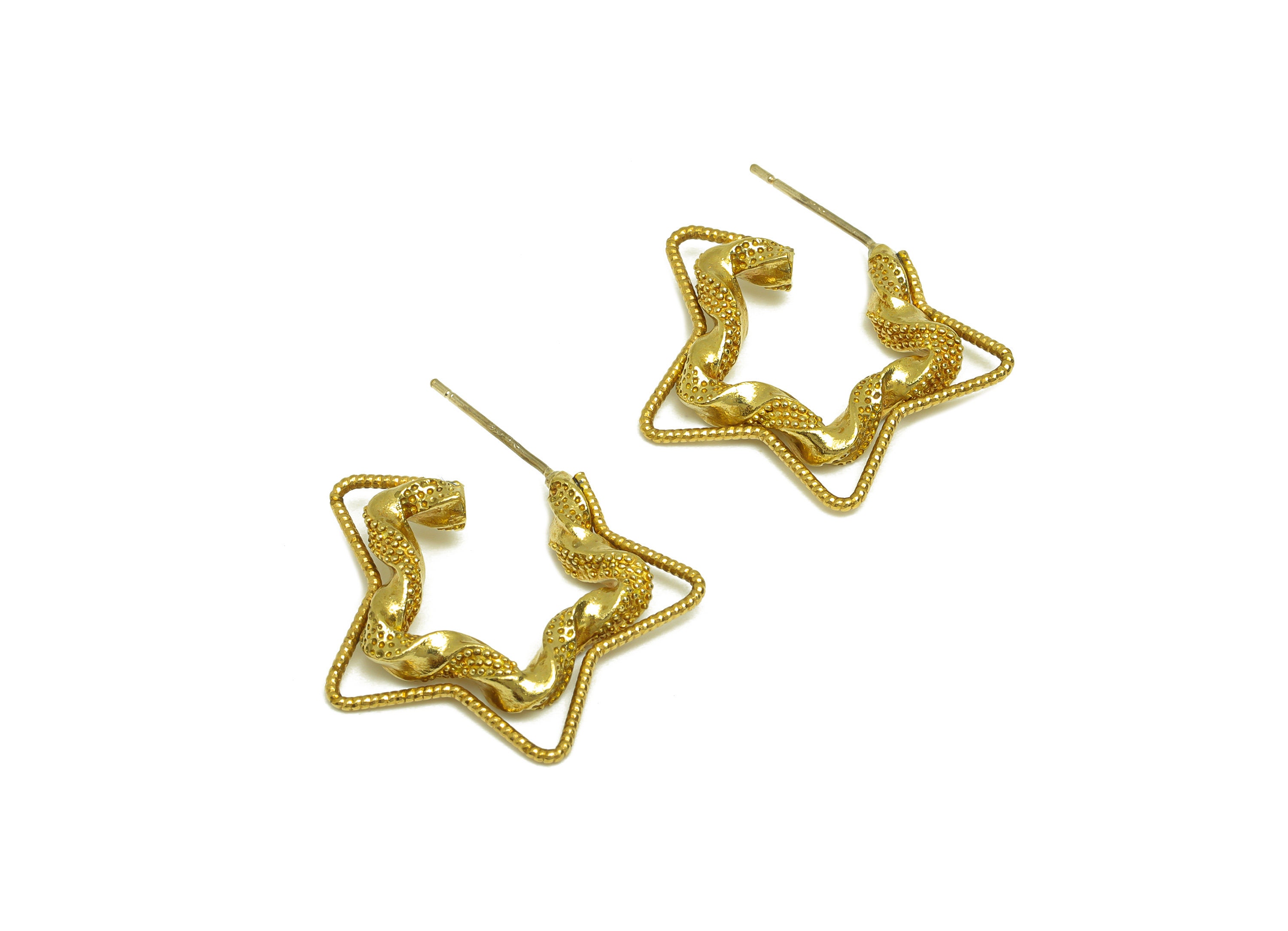 Star Twisted Hoop Earring- Raw Brass Open Hoop Earring Post