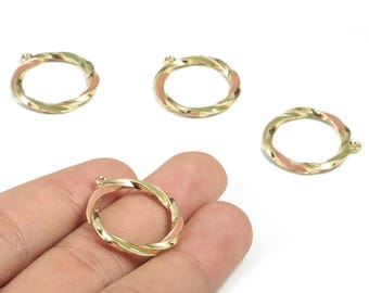 Pendientes redondos de aleación - Colgante circular de aleación dorada - Aleación chapada en tono dorado - Materiales para la fabricación de joyas - 26,06 m x 23,86 x 2,5 mm - ZZ1777