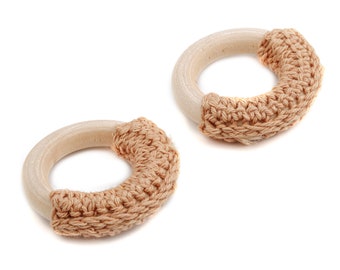 Crochet Circle Earrings - Crochet Earring with Ring Wooden - Knit weaving Earrings - Handmade Circle Earrings - 41.65x41.65x11.02mm - TS1068