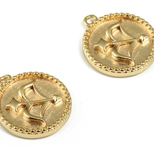 Bow and Arrow Round Pendant – Circle Voyage Earring Charm - 18K Real Gold Plated Brass – Jewelry Supplies – 14.08x12x1.95mm – RGP3225