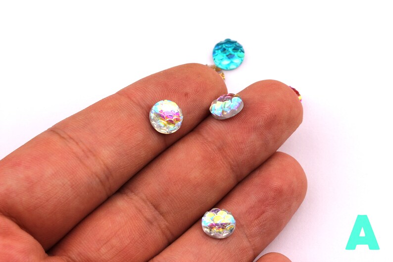CB1001A Silver Cabochons Mermaid Cabochons 8mm Iridescent Fishscale Cabochons Jewelry Supplies