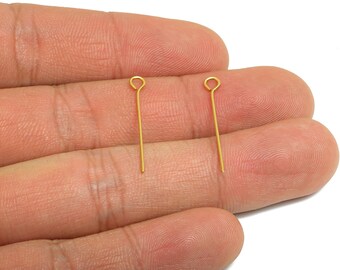 Pasador de ojo de acero de 0,7*25 mm - Pasadores de ojo para bisutería - Suministros de alfileres de ojo a granel para bisutería hecha a mano - Chapado al vacío real de 18 quilates - SS2131-25G
