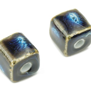 Glazed Ceramic Cube Beads - Carved Cube Beads - Handmade Beads - Bracelet Making Beads - Connectors Beads - 15.75x15.4x1.45mm - NS1797