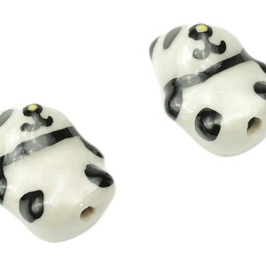 Glazed Ceramic Panda Beads - Carved Panda Beads - Handmade Beads - Bracelet Making Beads - Connectors Beads - 19.5x15.47x11.7mm - NS1834