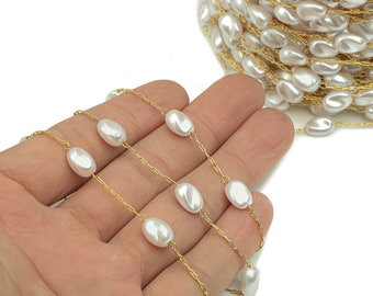 18K Gold Plated Brass Pearl Satellite Chain for Necklaces (9.7x6.7x5.7mm) RGP5683