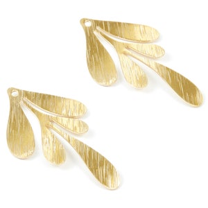 Brass Textured Leaf Charms - Textured Leaf Shaped Raw Brass Pendant - Earring Findings - Jewelry Supplies - 46x26,64x0,84mm - PP2074