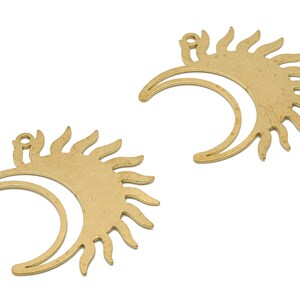 Raw Brass Sun Crescent Moon Earring Charms - Brass Sun and Moon Cutout Charms - Laser Cut Celestial Pendant -38.03x35.96x0.7mm - PPA4012