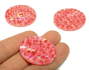 Acrylic Round Charms - Circle Earrings and Pendant - Pink Leopard Print Charm- Jewelry Supplies - Color Code:A987- 35x35x3mm -AC2621-A987