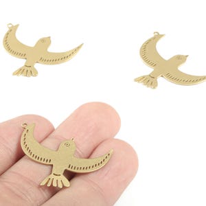 Brass Bird Earring Charms - Raw Brass Flying Bird Pendant - Earring Findings - Jewelry Supplies - 31.34x24.11x0.69mm - PPM3328 image 1