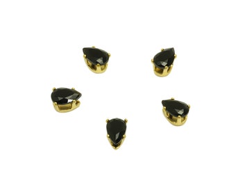 4x6mm Brass CZ Teardrop Earring Charm - Raw Brass Diamond Charm - Brass Black Zircon Charm - For Ring - For Necklace - 6x4x3mm - PP10531