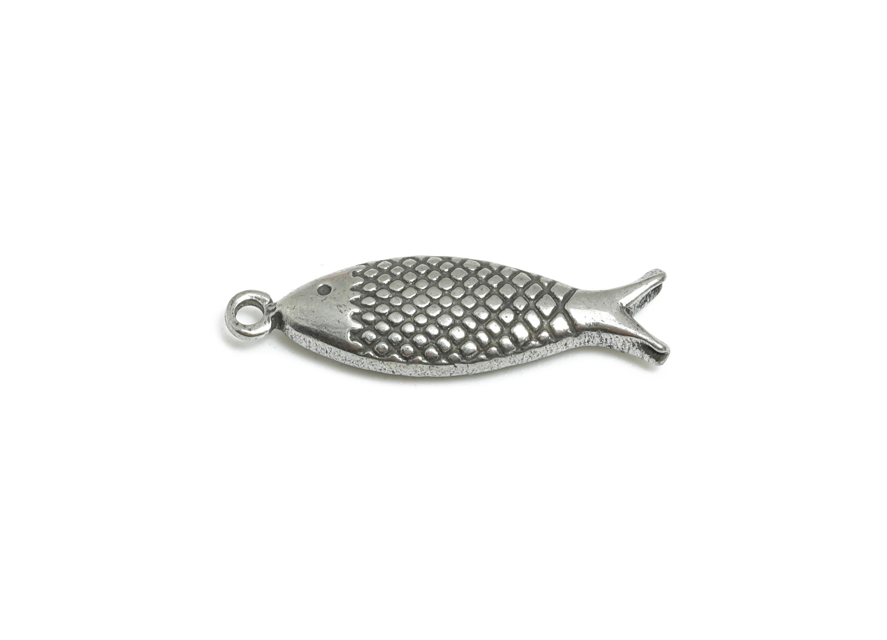 Steel Fish Charm - Modern Marine Life Heart Pendant - Textured Fish Charm for Necklace - Steel Finding - DIY Craft Making - 21x6x3mm -SS2113