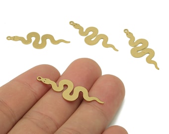 Brass Snake Earring Charms - Raw Brass Snake Earring - Pendant With Loop - Stamping Blank Snake Charm - 39.7x17x0.6mm - PPZ0189