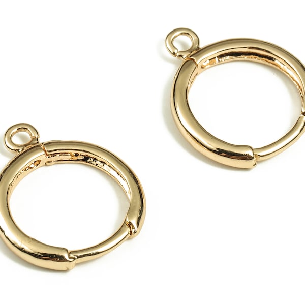 Brass Earring Round Huggie - Gold Earring Hoop Huggie – 18K Real Gold Plated Brass - Jewelry Making Supplies - 16.51x13.78x2.23mm - RGP3532