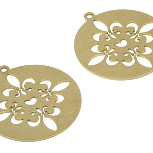 Messing ronde bloem oorbel charms - raw messing hart cirkel hanger - DIY sieraden maken benodigdheden - 34.88x31.84x0.65mm - PPA2589