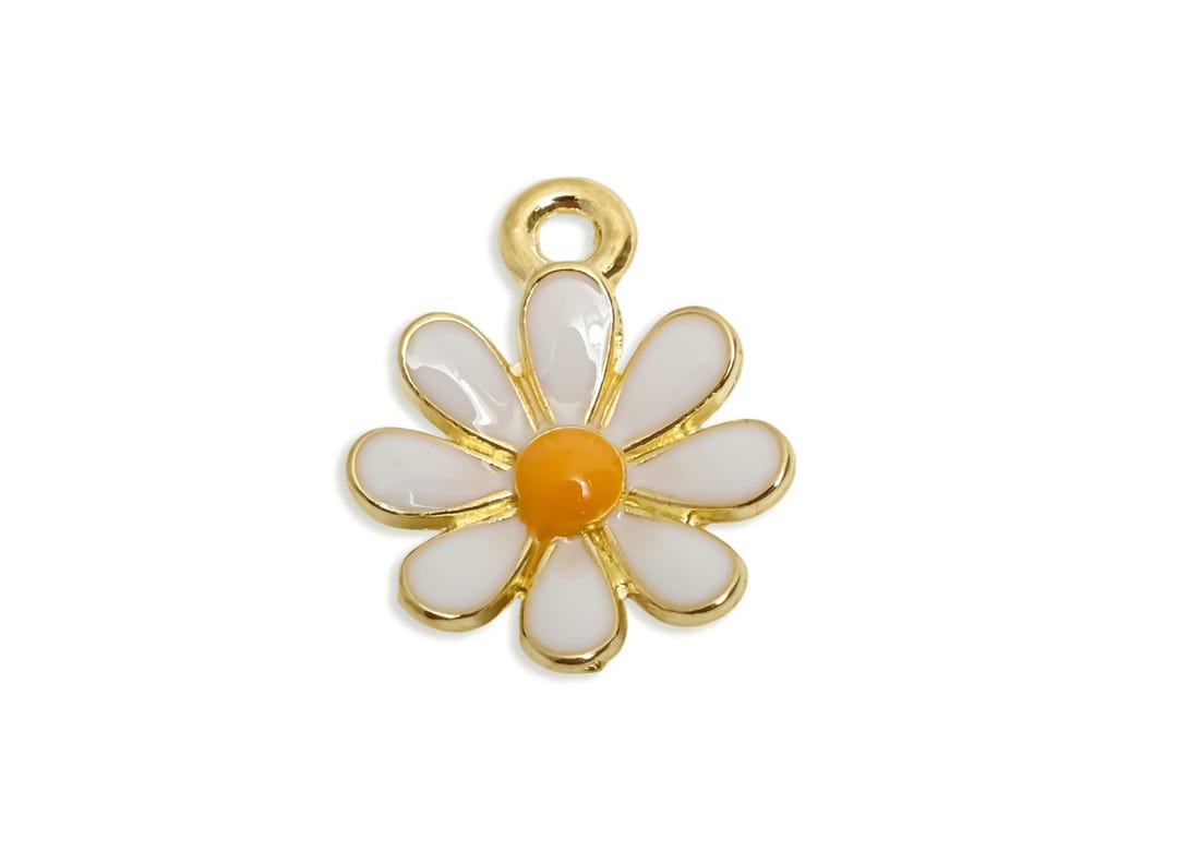 デイジー① Alloy White Enamel Daisy Charm - Enamel Flower Charm - Bright
