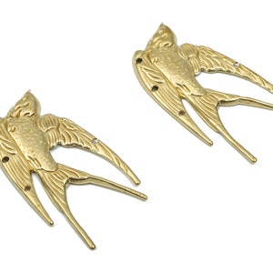 Messing Swallow Earring Connectors - Raw Brass Flying Bird Charms en hanger - Sieraden Making Supplies - 39.55x22.38x1.86mm - PP4822