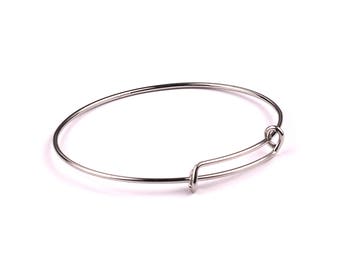 Adjustable Bangle Bracelet - Stainless Steel Bracelet - One  Loop - Expandable Wire Bangle For Charms - Jewelry Supplies - 65x1.6mm - SS1001