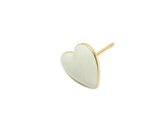 Brass Enamel Heart Stud - White Enamel Chic Colorful Earrings Stud - Minimalism Jewelry - 18K Real Gold Plating - 9.88x9.74x0.79mm - RGP9819