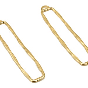 Brass Rectangle Earring Charm - Hollow Rectangle Pendant With Loop - For Necklace - 18K Real Gold Plating - 60.58x13.18x1.53mm - RGP5620