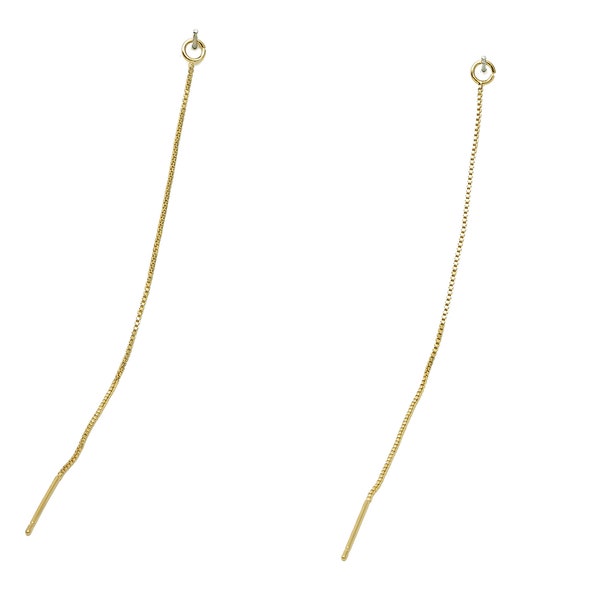 Brass Chain Tassel Stud Earring - Gold Cube Chain Earring Post - Earring Stud With Loop - 18K Real Gold Plating - 84.1x0.7x0.7mm - RGP2640A