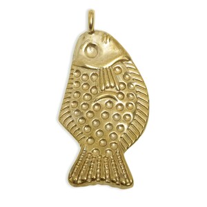 Brass Fish Pendant - Textured Fish Jewelry Pendant - Marine Life Pendant - Brass Ocean Theme Charm - Artisan Fish Charm - 45x22x6mm -PP11549 image 2