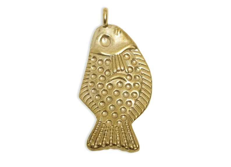 Brass Fish Pendant - Textured Fish Jewelry Pendant - Marine Life Pendant - Brass Ocean Theme Charm - Artisan Fish Charm - 45x22x6mm -PP11549 image 2