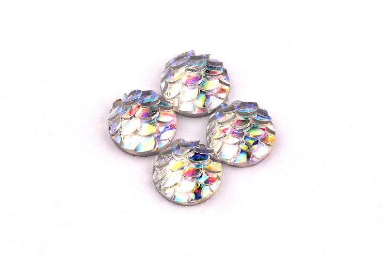 CB1001A Silver Cabochons Mermaid Cabochons 8mm Iridescent Fishscale Cabochons Jewelry Supplies