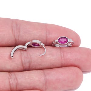 Ruby Oval Hoop Huggie Earring - Brass Sparking Huggie Hoop Earring - Dainty Hoop Jewelry Making - White K Plated - 13x12x5mm - NS2624