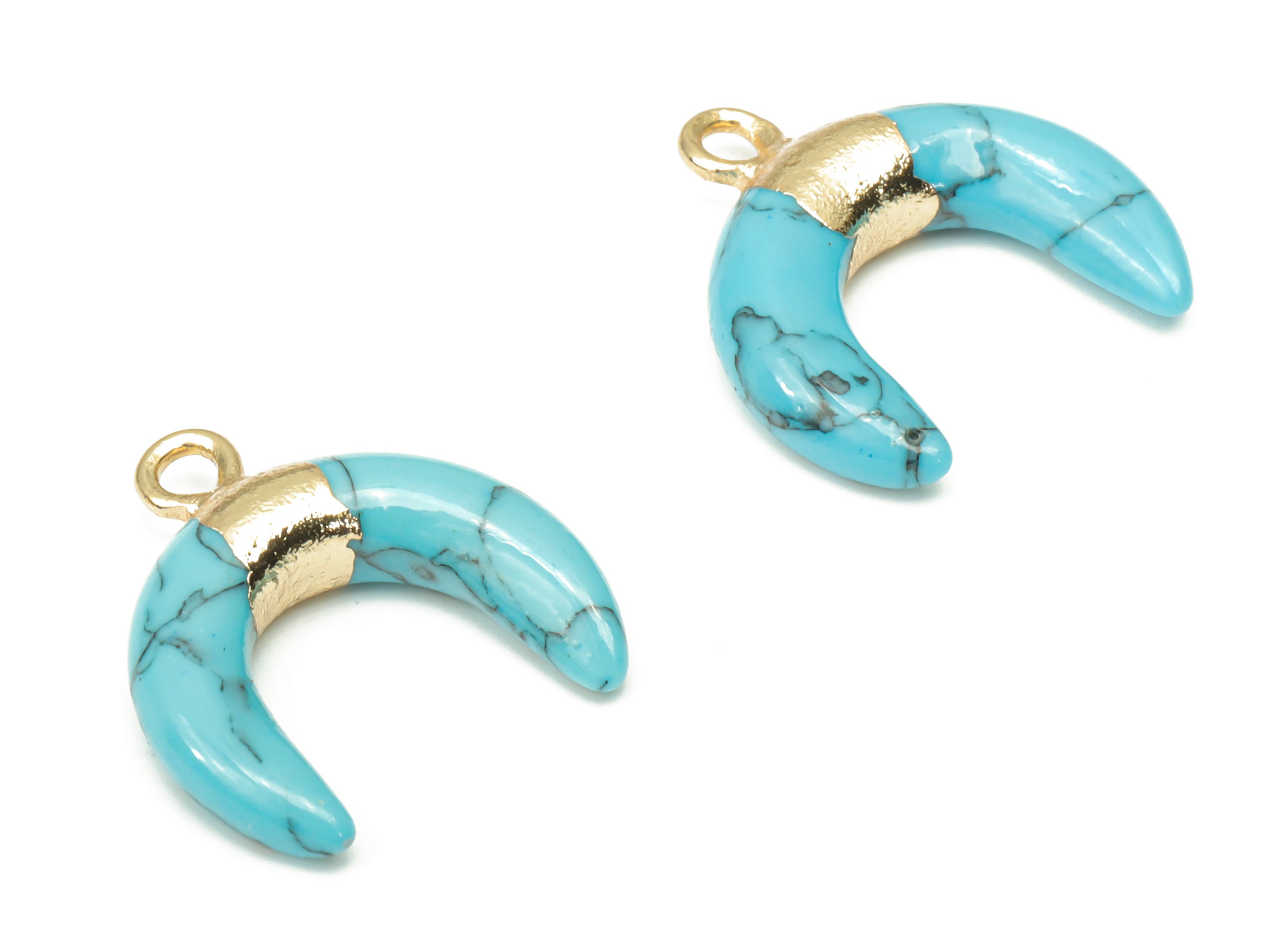 Blue Turquoise Ox Horn Earring Charms - Brass Crescent